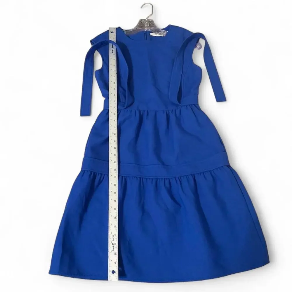 Tory Burch Wool Blend Tiered Tie Waist A-Line Dress in Blue Size 0